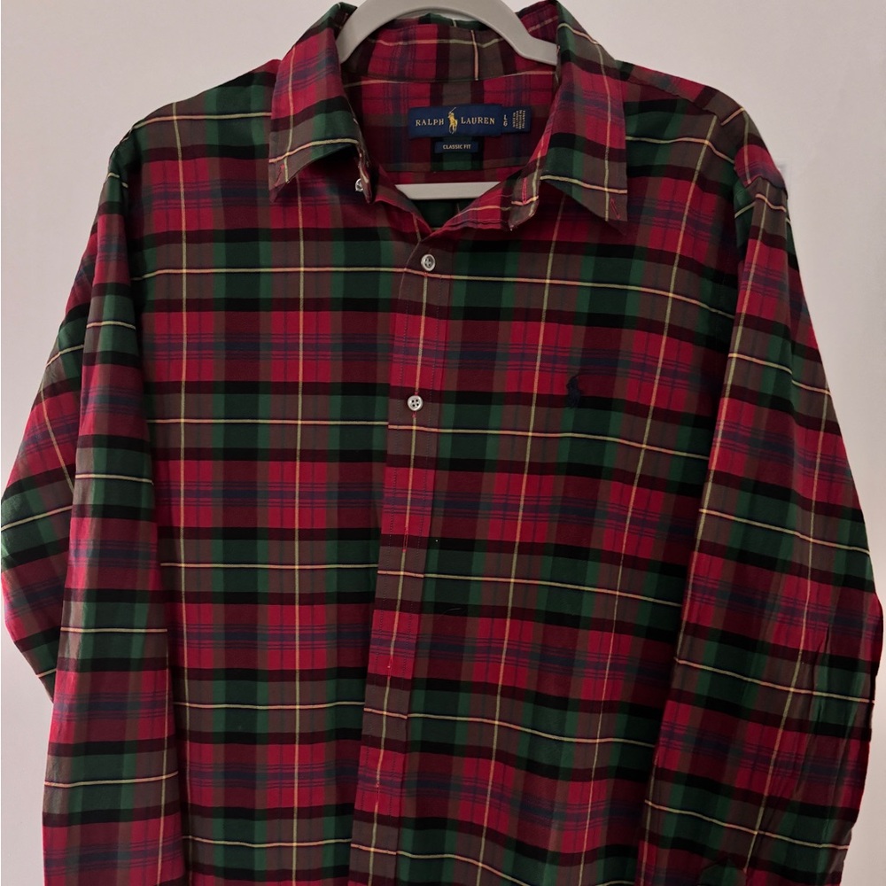 Ralph Lauren Red & Green Plaid Men's Long Sleeve Button-Up Shirt